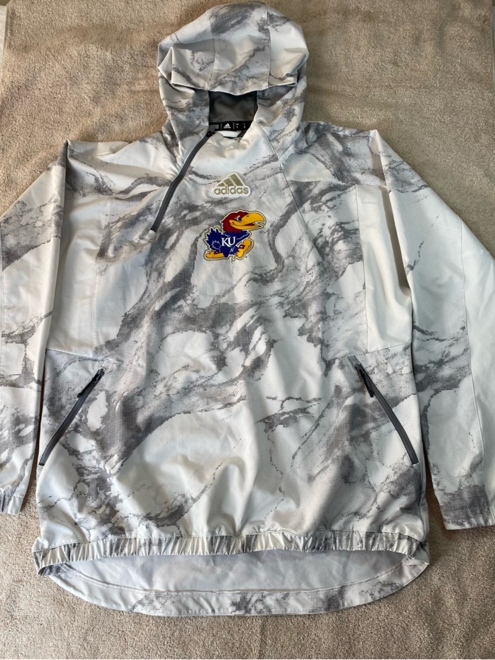 Adidas Kansas Jayhawks Men’s Asymmetrical Shoulder Zip Vented Hoodie KU Size S